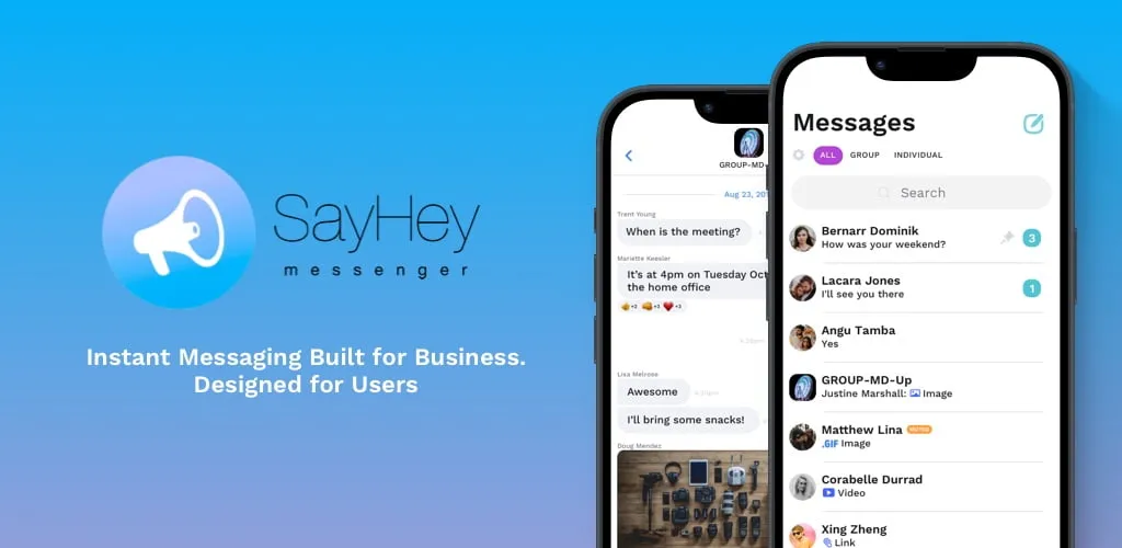 SayHey Messenger® is a business messaging mobile app and enterprise platform